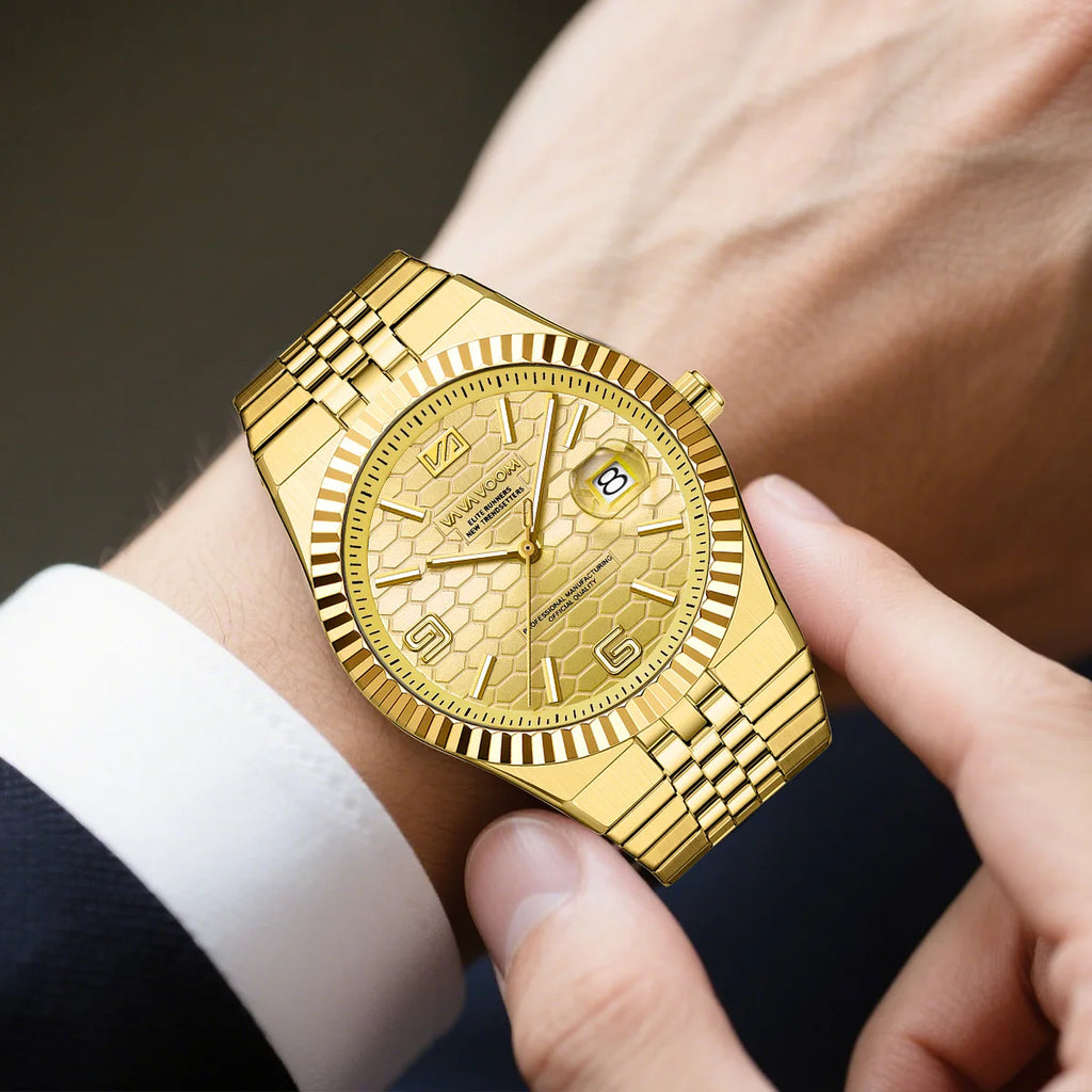 2025 New Men Watches Gorgeous Blue Gold 40mm Classic Clock Stainless Steel Diving Series Waterdrop Calendar Quartz Watch for Men
