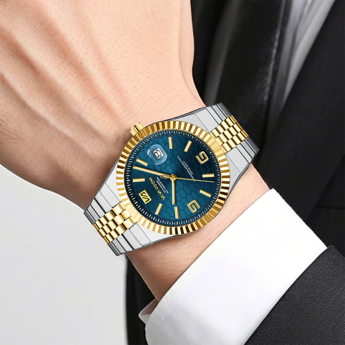 2025 New Men Watches Gorgeous Blue Gold 40mm Classic Clock Stainless Steel Diving Series Waterdrop Calendar Quartz Watch for Men
